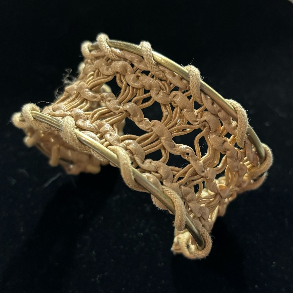 Tan Leather Cuff Bracelet with Gold Tone Trim OS Previously Owned Never Worn